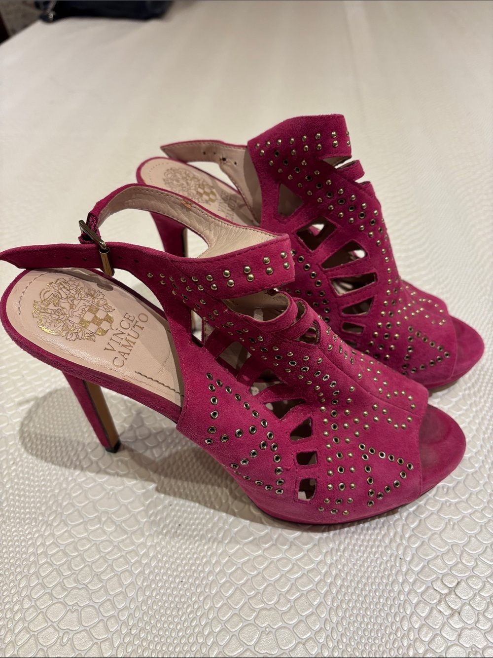 Vince Camuto Fuchsia Suede Cutout Stud Slingback Heels